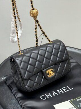 Chanel Mini Black Lambskin Rectangular Pearl Crush Flap Bag
